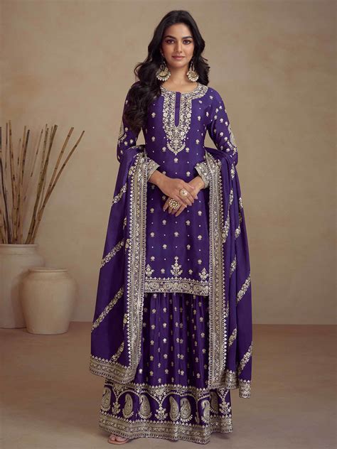 Sequins Embroidery Art Silk Kurta With Palazzo And Dupatta – mbz.in