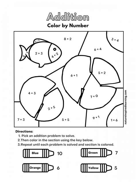 Color By Number Math Addition Worksheet - Printable PDF Template