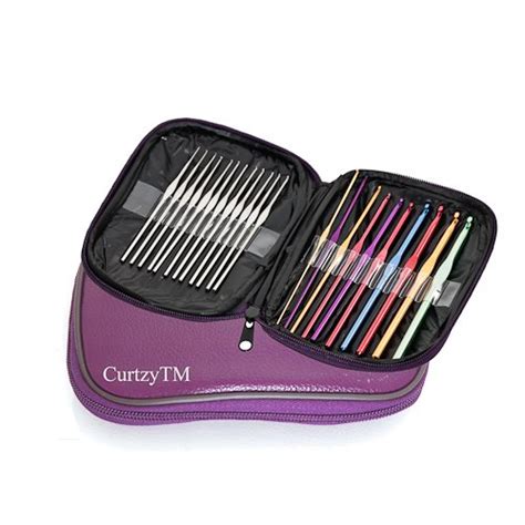 Kurtzy Aluminium Crochet Knitting Needles Hook In Purple Case For ...