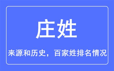 庄姓：庄(Zhuāng)姓，是一個多民族、多源流的姓氏群體，主要源自子姓和羋姓，以及 -華人百科