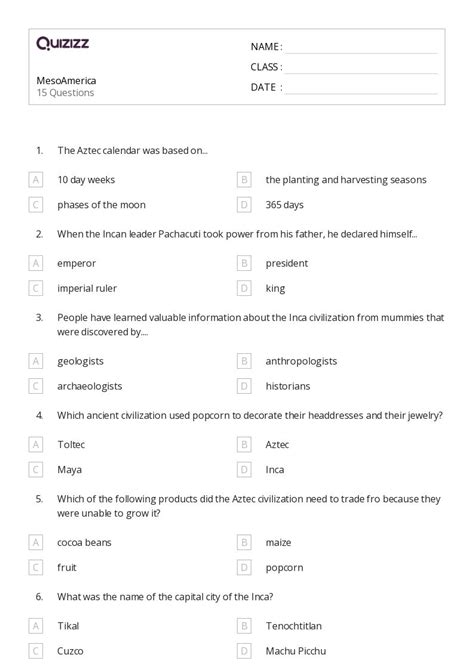50+ aztec civilization worksheets for 6th Class on Quizizz | Free ...