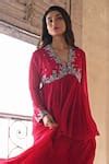 Buy Red Georgette Embroidery V-neck Gul Peplum Kurta And Kali Palazzo ...