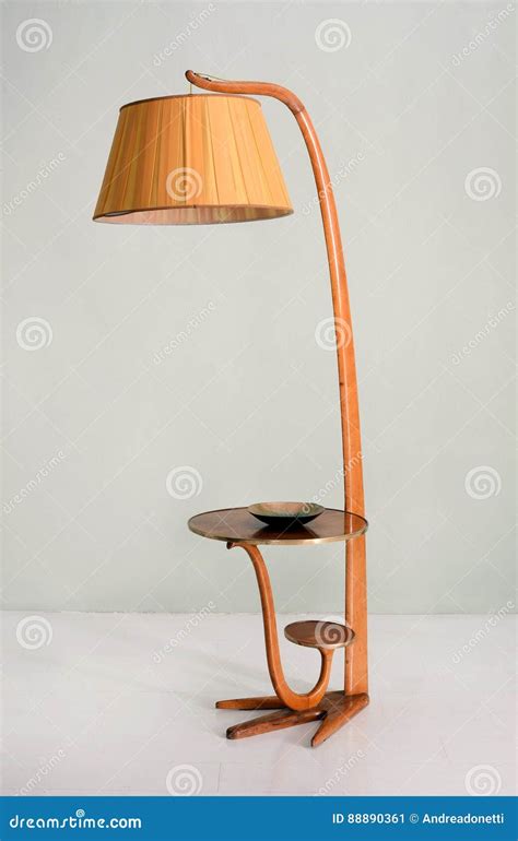 Vintage Floor Lamp with Table and Decorative Bowl Stock Image - Image ...