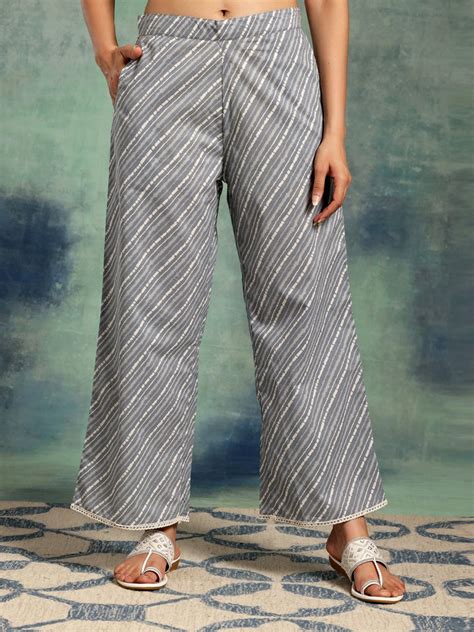 Buy Grey Printed Cotton A-Line Kurta With Palazzos & Dupatta Online at ...