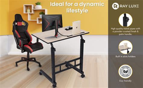 RAY LUXE Wood Multipurpose Height Adjustable & Movable Table With ...
