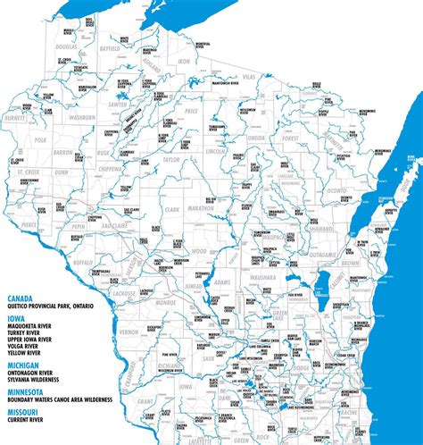 The Wisconsin Rivers and Other Popular Waterways Map - Miles Paddled