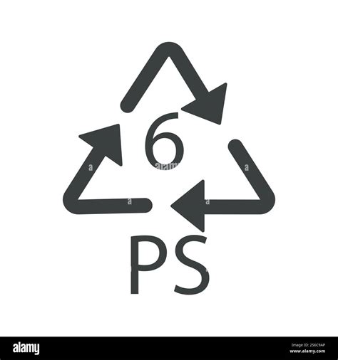 Plastic recycling symbol PS 6, recycle arrow triangle, six type logo ...