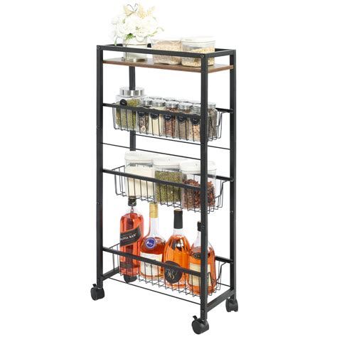 Buy 4-Tier Slim Storage Cart with Slide-Out Wire Baskets, Kitchen ...