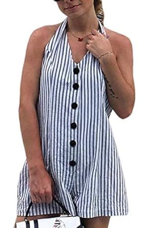 Buy chenshijiu Women's Summer Halter V Neck Stripe Botton UpShorts ...