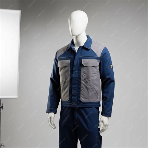 A highdefinition photograph of a faceless mannequin wearing industrial ...