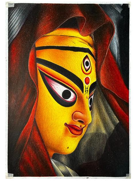 Maa Durga with Third Eye Acrylic Painting by Sanju Basu - Deity Art