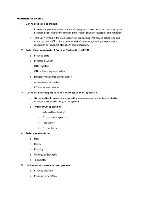OS Unit II QA - Question bank for exams - Questions for 2 Marks 1 ...