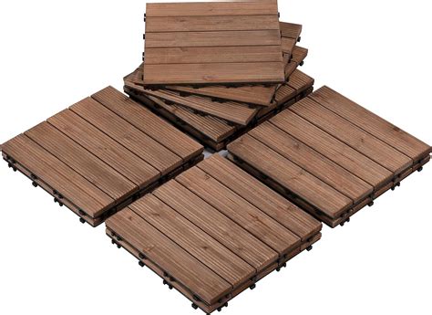 Buy Yaheetech 12 x 12'' Patio Deck Tiles Interlocking Wood Floor Tiles ...
