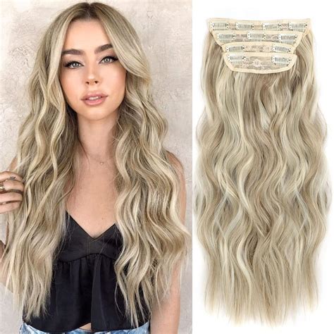 Amazon.com : 4PCS Curly Clip In Hair Extensions Dark Golden Mix Beige ...