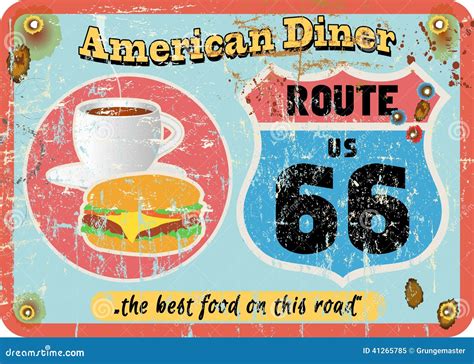 Vintage Route 66 Diner Sign, Stock Vector - Illustration of rust, route ...