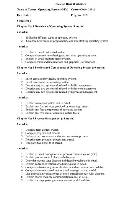 OSY (22516) UT1 QB 030819 - Question Bank (I scheme) Name of Course ...