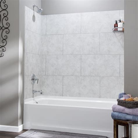 Palisade 25.6in x 14.8in Vinyl Wall Tile Shower Kit in Rain Cloud ...