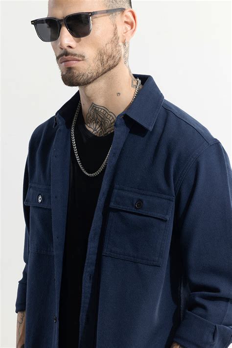 Buy Men's Clyster Navy Overshirt Online | SNITCH