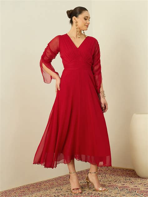 Antheaa Flared Sleeve Chiffon A-Line Midi Dress – Antheaa Clothing