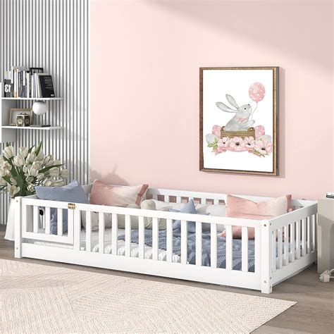 Harriet Bee Finka Kids Floor Platforms Bed With Fence and Door by ...