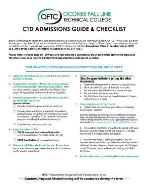 Fillable Online CTD ADMISSIONS GUIDE & CHECKLIST Fax Email Print ...