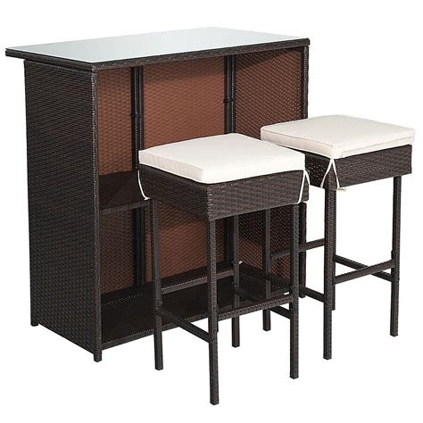 Fun Orange Portable Patio Bar Set 3 Piece Outdoor Wicker Bar Table and ...
