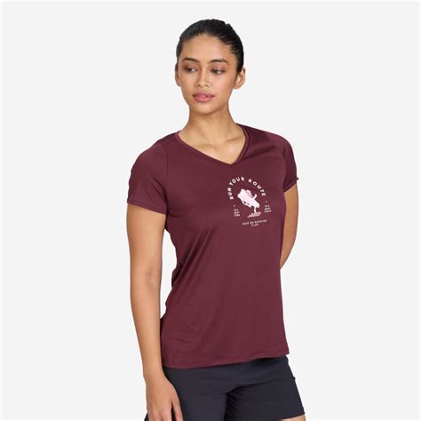 Women's Running Printed V-Neck T-Shirt For Women dry - Burgundy Purple