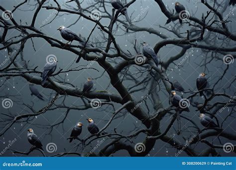 Flock Of Crows. Flying Black Birds In Sky Monochrome Flutter Raven ...