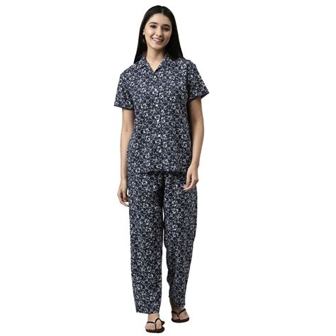 Buy Enamor Womens Essentials Ec17-modal Woven Printed Shirt & Pant ...
