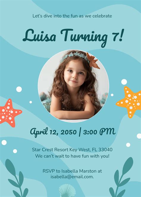 Free Mermaid Birthday Invitation Template to Edit Online