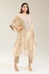 Buy Cream Tissue Embroidery Round Neck Floral Kaftan Set For Women by ...