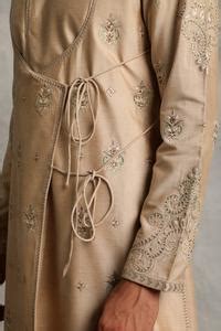 Buy Gold Kurta Cotton Silk Embroidered Floral Angrakha And Dhoti Pant ...