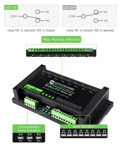 Industrial Modbus RTU 8-ch Relay Module With Digital Input and RS485 I ...