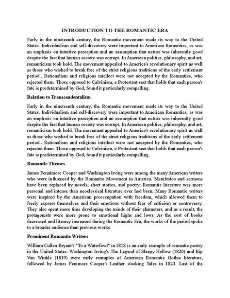 Introduction TO THE Romantic ERA - INTRODUCTION TO THE ROMANTIC ERA ...