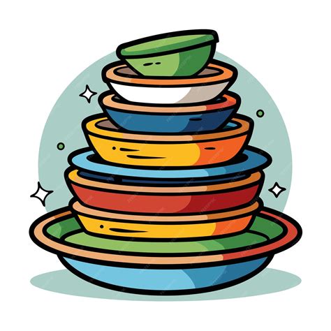 Stack of dirty dishes clipart vector art and illustration | Premium AI ...