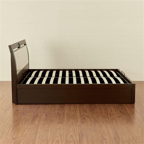 Buy Akron Crystal Queen Bed with Hydraulic Storage - Brown from Home ...