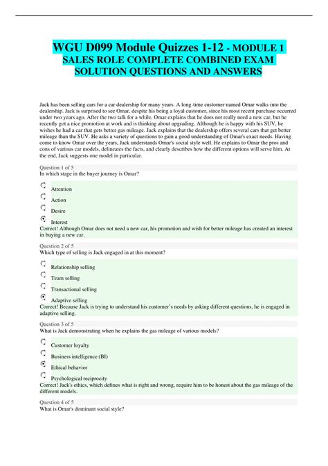 WGU D099 Module Quizzes 1-12 - MODULE 1 SALES ROLE COMPLETE COMBINED ...