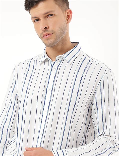 Buy Linen Mix Striped Spread Collar Shirt at Marks & Spencer