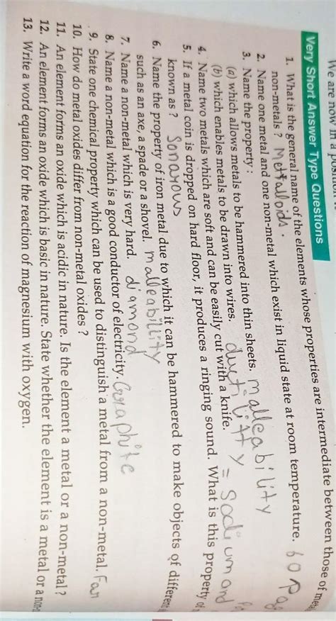 Very short answers Chapter name Materials: metals and non metals ...