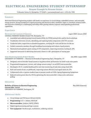 Engineering Internship Resume Examples 的图像结果