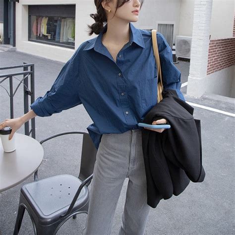 Shop Navy Blue Oversized Poplin Shirt - for Women | OUTZIDR | Gen-Z Style