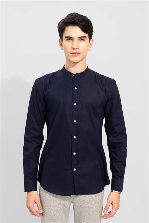 Buy Men's Standup Collar Navy Shirt Online | SNITCH