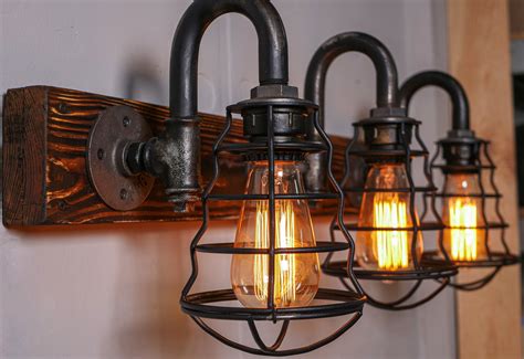 Rustic Vanity Light Fixture 3 Lights Cages Bathroom Wall Light ...