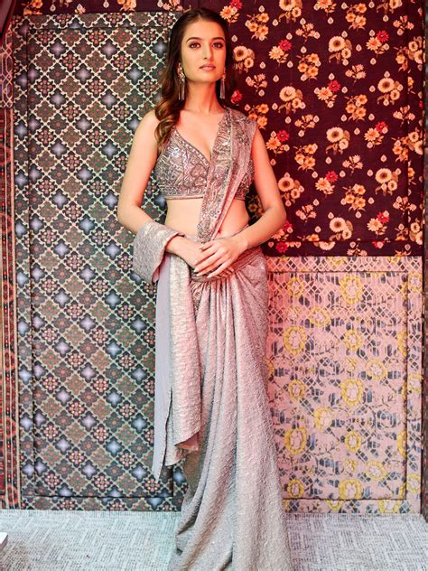 Striking Golden Brown Drape Saree – Tirumala Designers