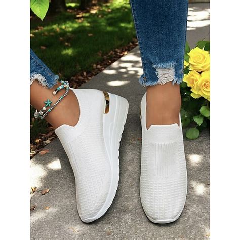 Women's White Knit Slip-On Sneakers – Modern & Comfortable Style for ...