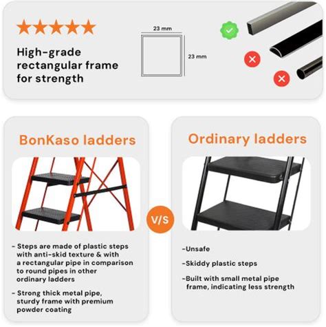 BonKaso Steel Climb Easy Anti-Slip 5-Step Foldable Ladder with Safety ...