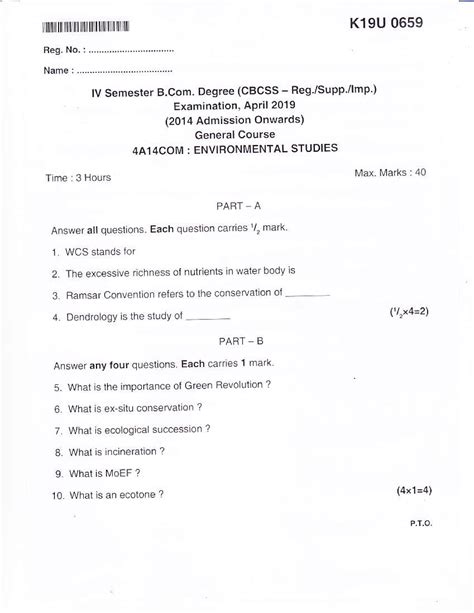 KU B.Com[Co-op] 4 SEM Environmental studies 2019 - rL t lt I lllll ...