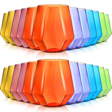 Gerrii 24 Pcs 12oz Diamond Plastic Stemless Wine Glasses Bulk for ...