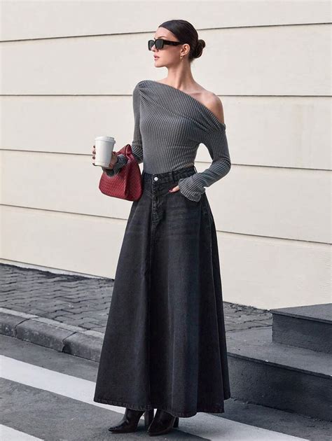 100% Cotton High Waist Long Denim Skirt | SHEIN USA