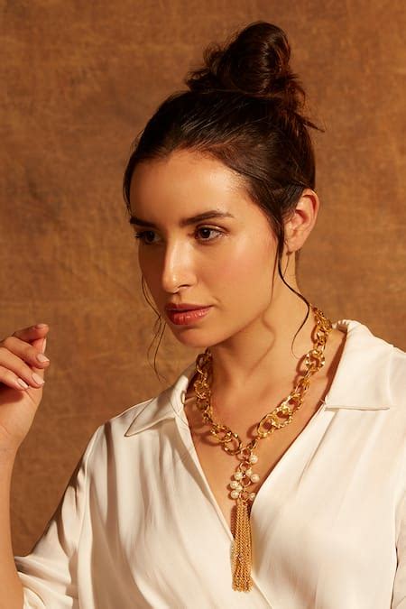 Buy Gold Plated Pearl Work Link Chain Lariat Necklace by Joules by ...